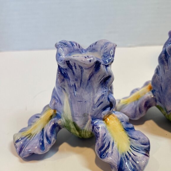 Vintage Ceramic Iris Flower Candle Holders Hand-Painted Purple & Yellow Floral D - Picture 7 of 11